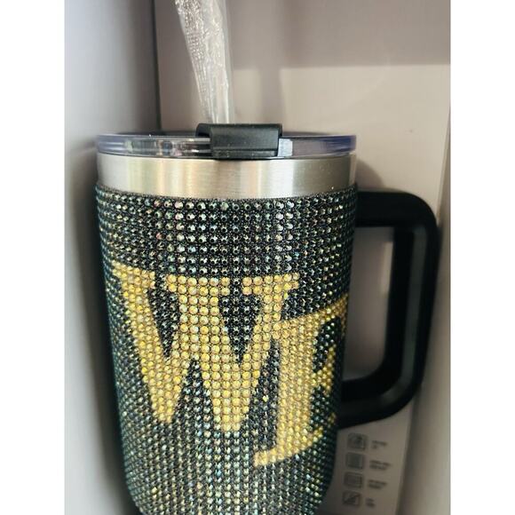 New Wake Forest 46 oz Tumbler WF Bling Colossal Black Rhinestones NCAA Straw NIB - Picture 8 of 13